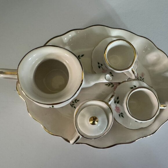 Vtg Miniature 8 Piece Porcelain Tea Set -White with Pink Floral Design VG Cond. - Picture 4 of 7